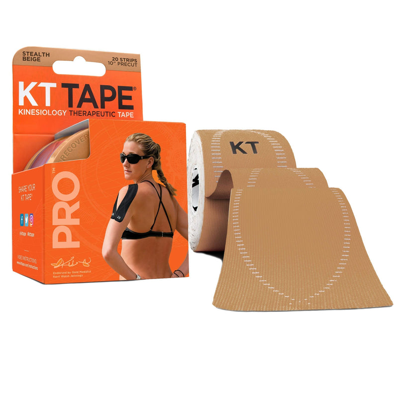 KT Tape Pro Synthetic Kinesiology Therapeutic Sports Tape, 20 Precut, 10” Strips Stealth Beige - Precut - NewNest Australia