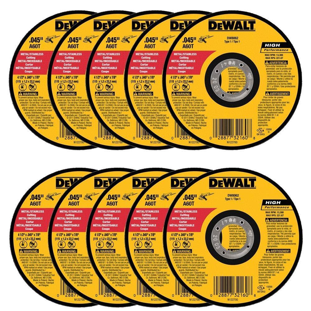 DEWALT - DW8062 - 10,PK DW8062 4-1/2"x.045"x7/8" Metal Angle Grinder Thin Cutoff Wheel, 10 Pack, (Model: DW8062-10,PK) - NewNest Australia