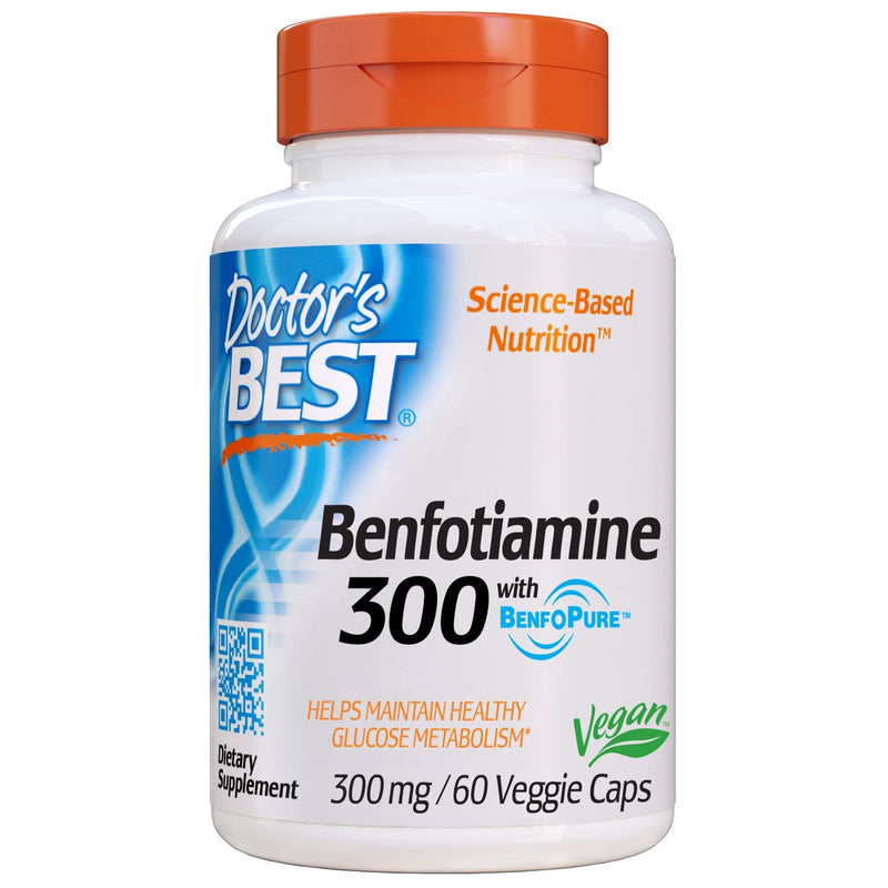 Doctor's Best Benfotiamine, Non-GMO, Vegan, Gluten Free, Soy Free, Helps Maintain Blood Sugar Levels, 300 mg, 60 Veggie Caps (DRB-00270) - NewNest Australia