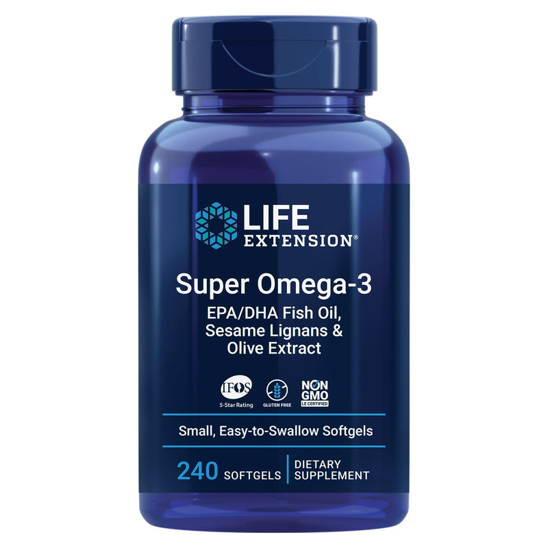 Life Extension Super Omega-3 Plus EPA/DHA Fish Oil, Sesame Lignans & Olive Extract - Heart Health & Brain Support Supplement - Easy-to-Swallow - Gluten-Free, Non-GMO - 240 Softgels 240 Count (Pack of 1) - NewNest Australia