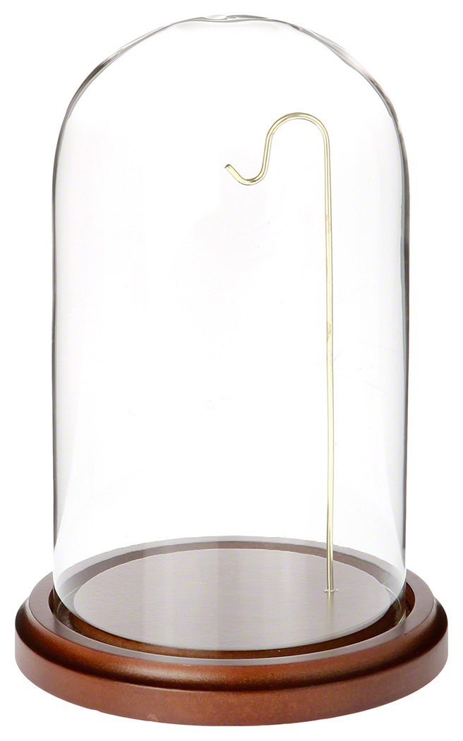 NewNest Australia - Plymor 4" x 7" Watch/Ornament Glass Display Dome Cloche (Walnut MDF Base & Brass Wire) Walnut Mdf Base 