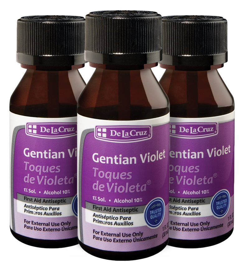De la Cruz Gentian Violet - Violeta de Genciana - Tincture of Violet 1% First Aid Antiseptic, 1 FL OZ (3 Bottles) - NewNest Australia