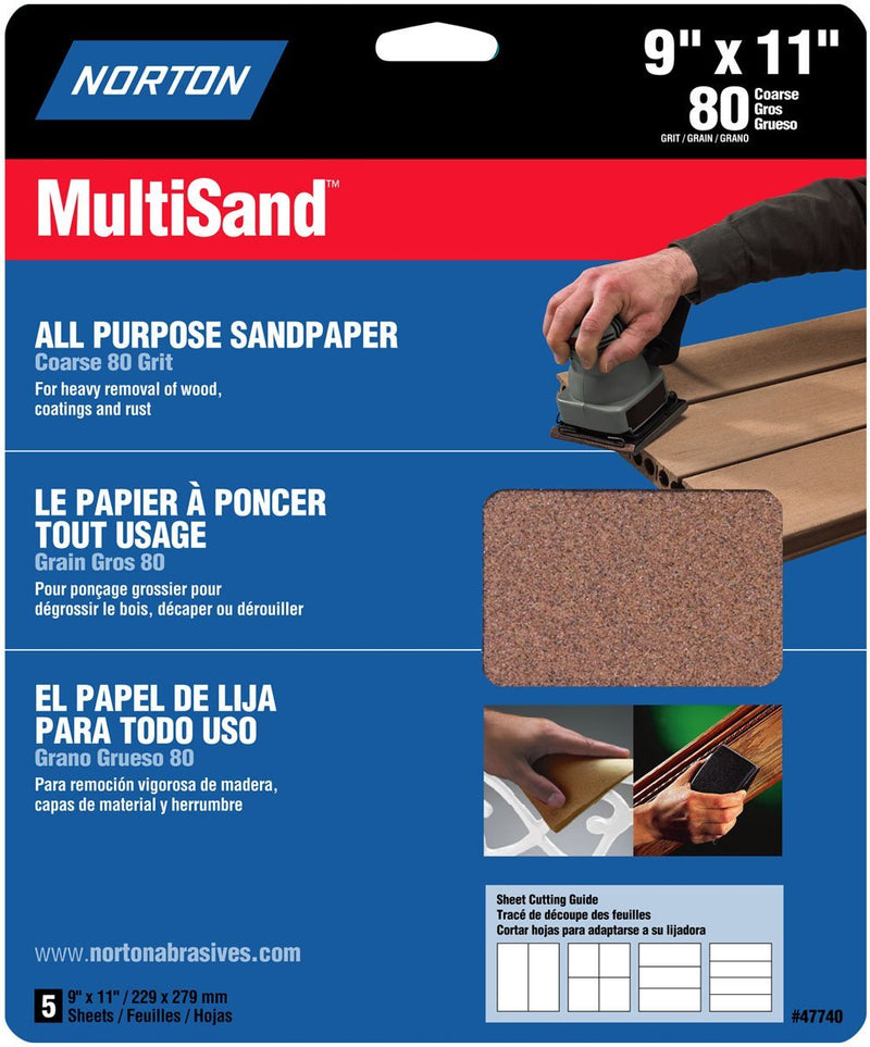 Norton Co. 47740 Norton 7660704153 General Purpose MultiSand Sheet, 11 in X 9 in, 80 Grit, 9&quot quot - NewNest Australia