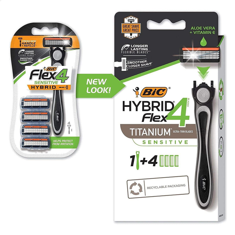 BIC Flex 4 Sensitive Hybrid Men's 4-Blade Disposable Razor, 1 Handle and 4 Cartridges, For a Smooth Shave 1 Handle 4 Cartridges - NewNest Australia