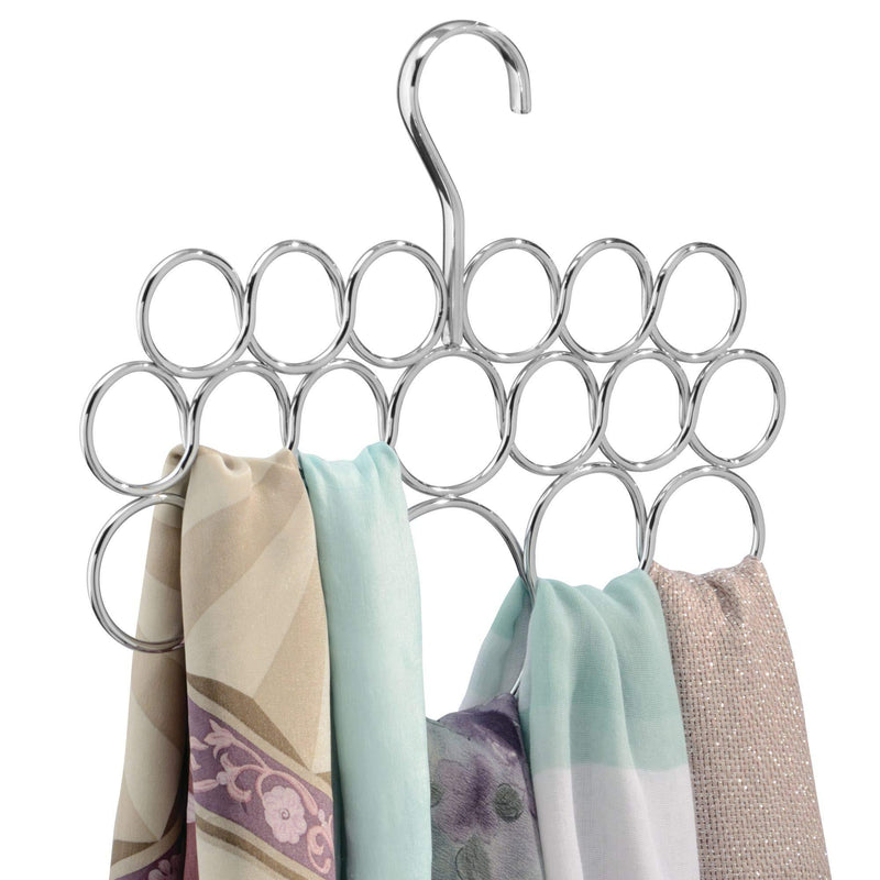 NewNest Australia - iDesign Axis Metal Loop Scarf Hanger, No Snag Closet Organization Storage Holder for Scarves, Men's Ties, Women's Shawls, Pashminas, Belts, Accessories, Clothes, 18 Loops, Chrome 