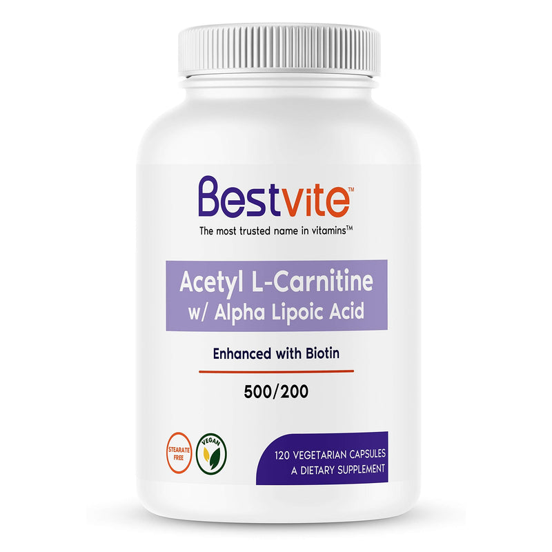 Acetyl L-Carnitine 500mg & Alpha Lipoic Acid 200mg per Capsule with Biotin (120 Vegetarian Capsules) - No Stearates - Vegan - Non GMO - Gluten Free 120 Count (Pack of 1) - NewNest Australia
