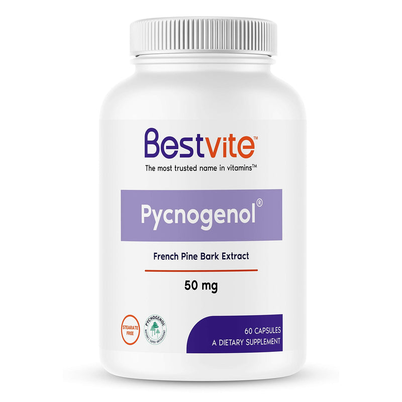 Pycnogenol 50mg (60 Capsules) - French Maritime Pine Bark Extract - No Stearates - Gluten Free - Non GMO 60 Count (Pack of 1) - NewNest Australia