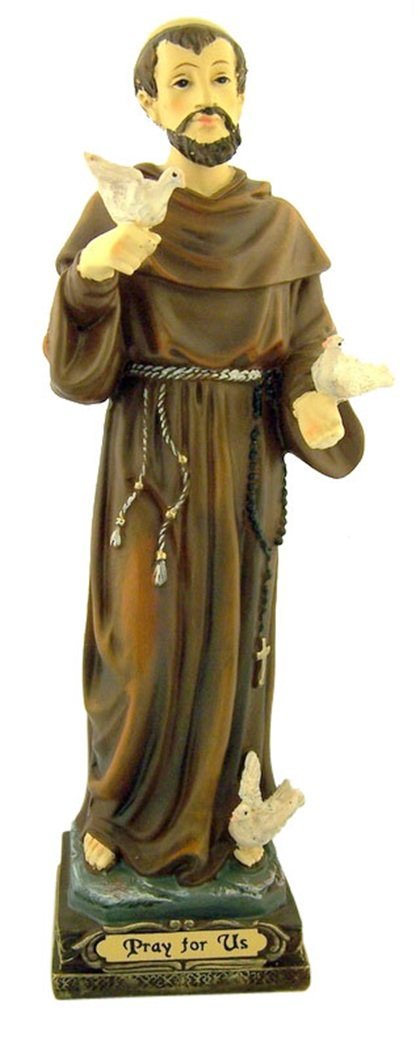 NewNest Australia - Catholic Saints Patron of Animals Saint Francis with Doves Resin Statue Figure, 8 1/2 Inch 