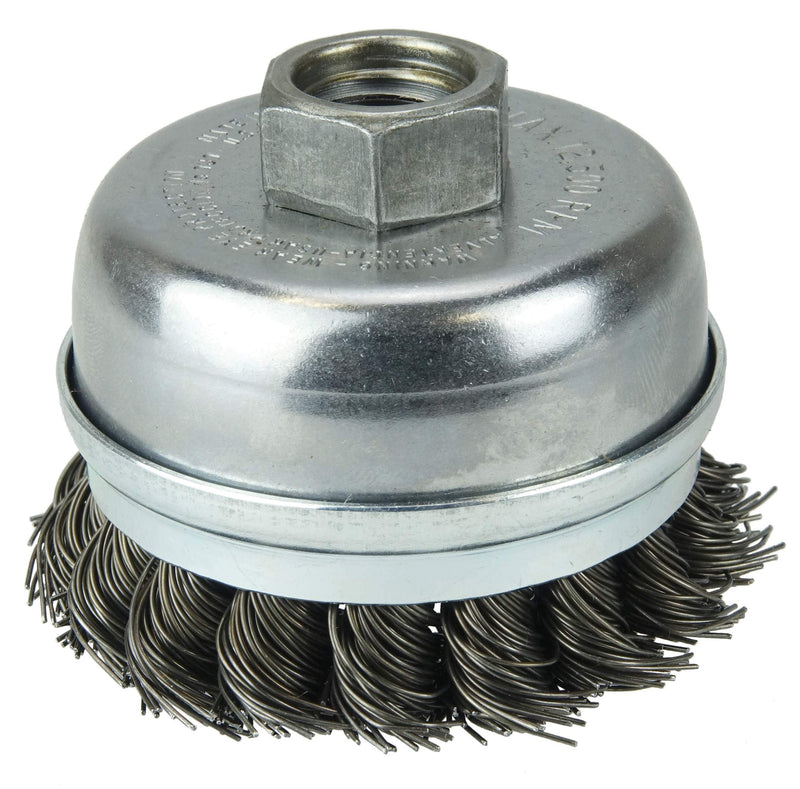 Weiler 13300 2-3/4" Single Row Knot Wire Cup Brush, Banded, 0.014" Steel Fill, 5/8"-11 UNC Nut, Made in the USA 2-3/4" Dia .014" Wire Size x 5/8" Trim Length - NewNest Australia