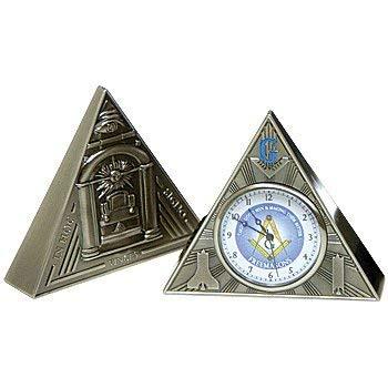 NewNest Australia - All Seeing Eye Triangular Masonic Desk Clock - [Antique Brass][2 5/8'' Tall] 