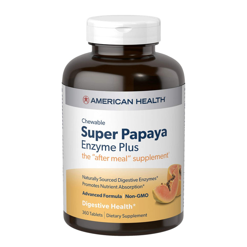 American Health Super Papaya Plus Digestive Enzyme Chewable Tablets, Natural Papaya Flavor - Helps with Digestion & Nutrient Absorption, Contains Papain & Other Enzymes - 360 Count, 120 Total Servings - NewNest Australia