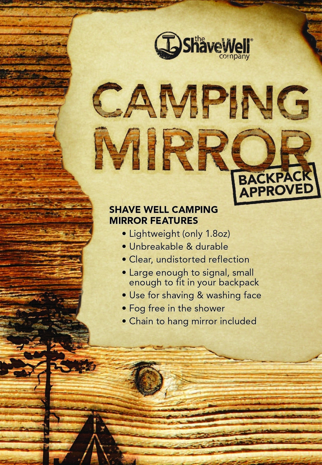 NewNest Australia - The Shave Well Company Camping Mirror for Shaving, Signaling | Fogless, Unbreakable, Handheld with Hanging Chain | Use for Shower, Hiking, Backpacking, Outdoors 