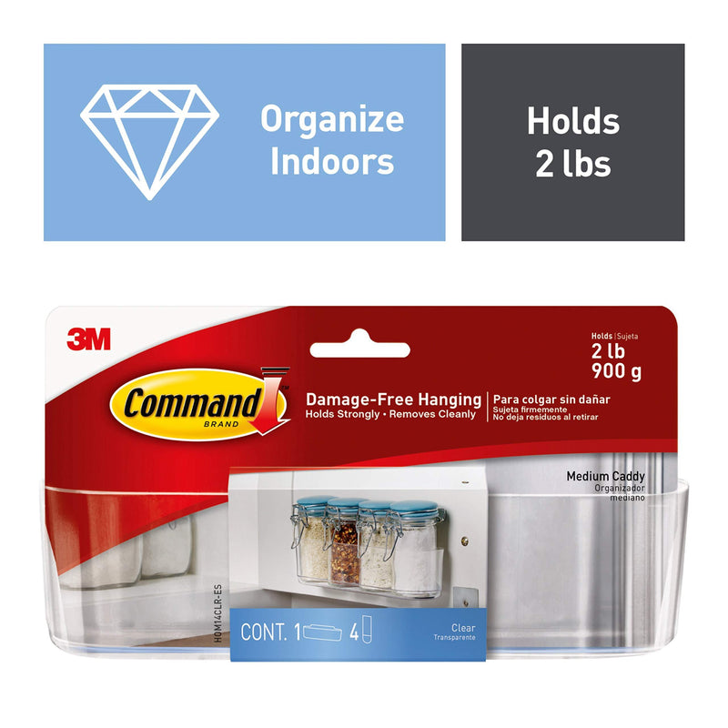 NewNest Australia - Command Clear Caddy, Medium, 1-Caddy, 4-Strips (HOM14CLR-ES), Organize your dorm 