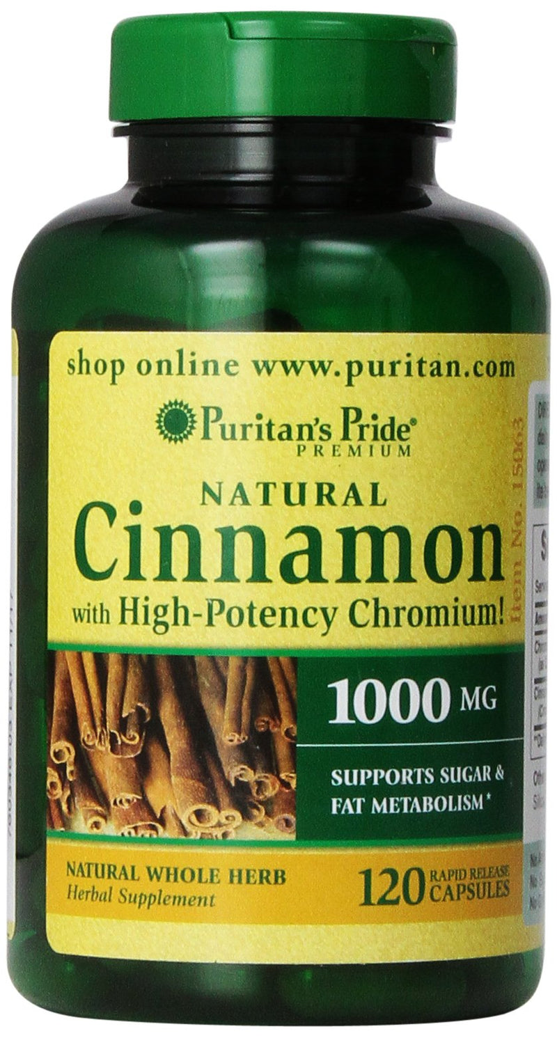 Cinnamon with High Potency Chromium, 1000 mg, Supports Sugar and Fat Metabolism, 120 Count by Puritan's Pride Brown (Pack of 1) - NewNest Australia