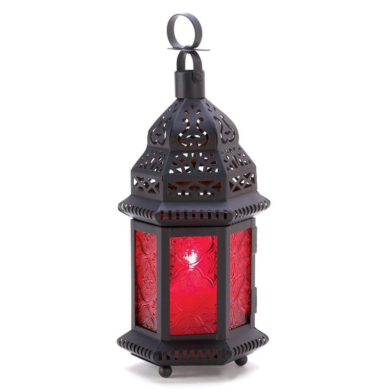 NewNest Australia - Gifts & Decor Red Glass Metal Moroccan Candle Holder Hanging Lantern 