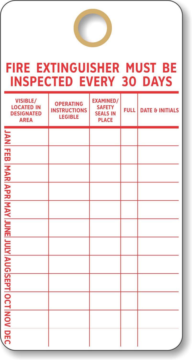 SmartSign (Pack of 100) 5.75 x 3 inch “Fire Extinguisher Must Be Inspected Every 30 Days” Monthly Inspection Tags, 13 Point Cardstock, Red and White - NewNest Australia