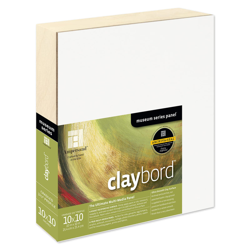 Ampersand Art Supply Wood Painting Panel: Museum Series Claybord, 10" x 10", 1.5 Inch Depth - NewNest Australia
