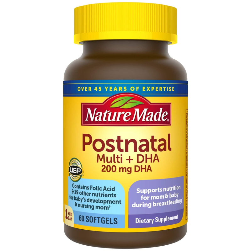 Nature Made Postnatal Multivitamin + DHA 200 mg, 60 Softgels, to Support Nursing Moms & Babies During Breastfeeding, Postnatal Vitamins & Nutrients Include Iron, Vitamin D3, Calcium, Iodine - NewNest Australia