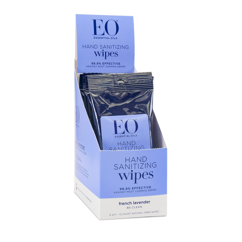 EO Hand Cleansing Wipes, 6 Resealable Packs of 10 Wipes, French Lavender, Biodegradable, Plant Derived Alcohol with Pure Essential Oils 10 Wipes, 6 Count - NewNest Australia