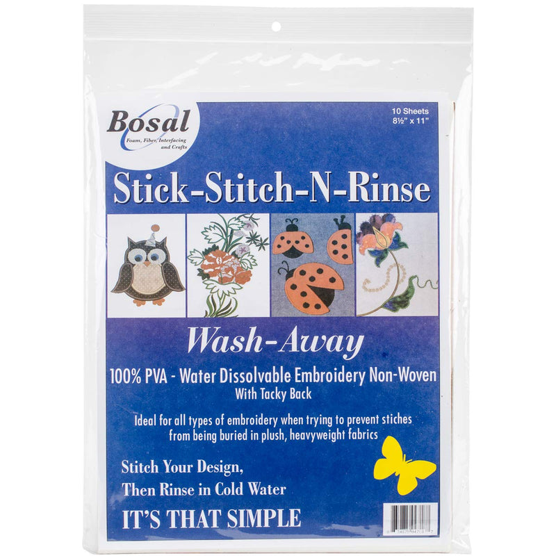 Bosal 471-8 Stick-Stitch-N-Rinse Wash-Away Stabilizer (10 Pack), 8.5" by 11" - NewNest Australia