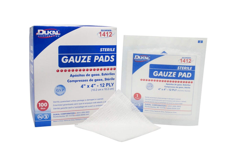 Dukal Sterile Gauze Pads, 100% Woven Cotton and Individually Wrapped, 4" x 4", 12-Ply Pad, Box of 100 - NewNest Australia