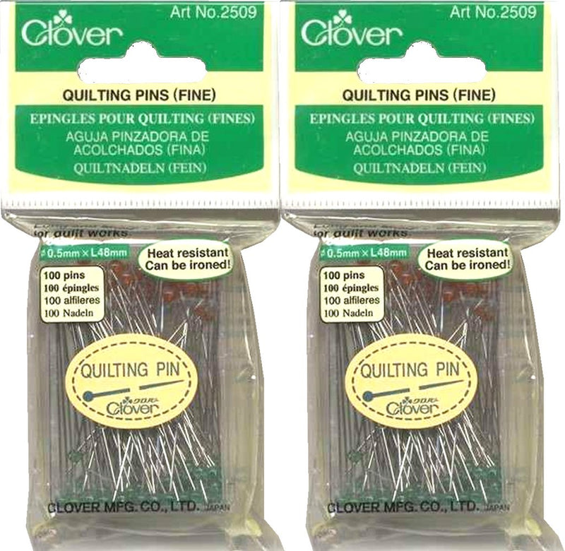 Two (2) Boxes Quantity 100 Clover Fine Quilting Pins ~ Article No. 2509 ~ 1-7/8" Long 0.5mm Glass Head - NewNest Australia