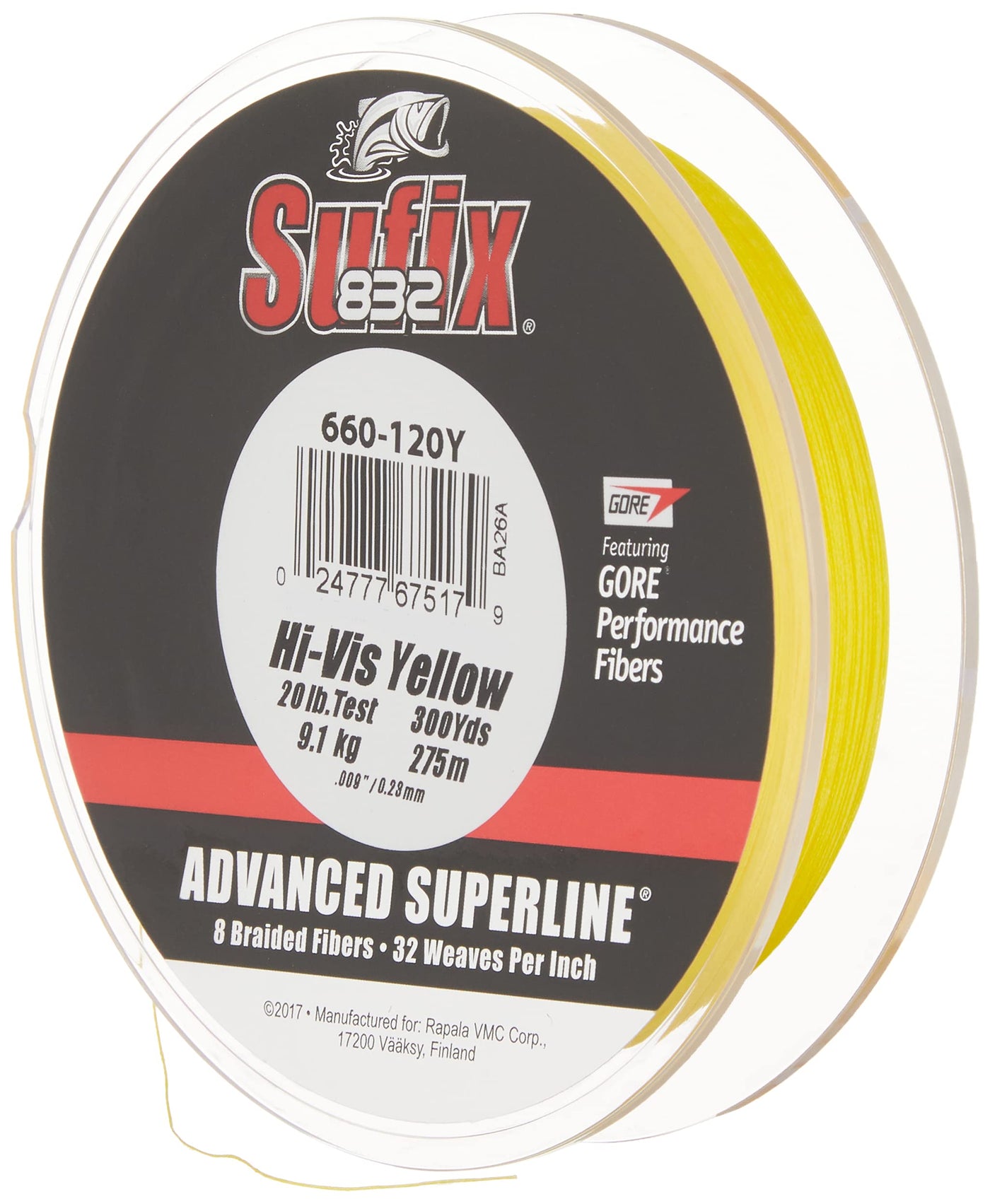 Sufix 832 Advanced Superline Braid, Hi-Vis Yellow, 20-Pound/300