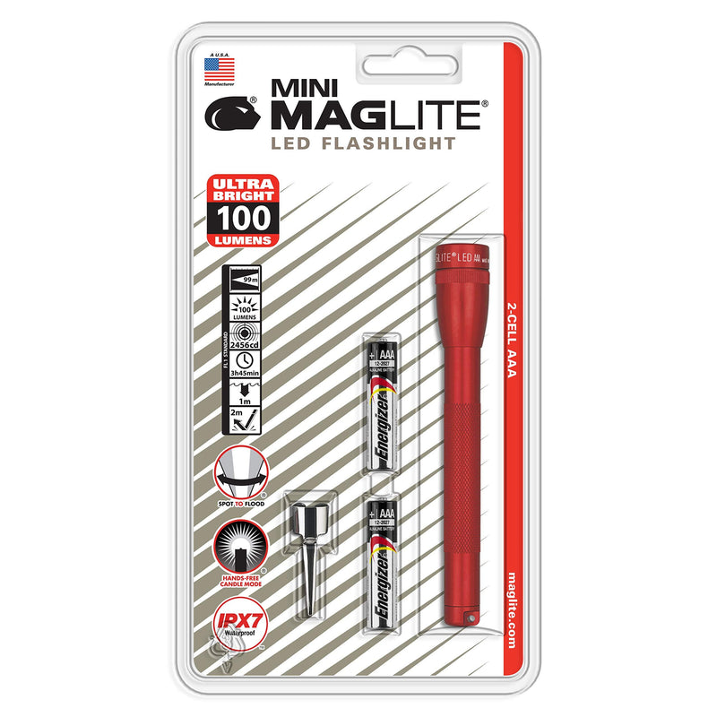 Maglite Mini LED 2-Cell AAA Flashlight Red - SP32036 - NewNest Australia