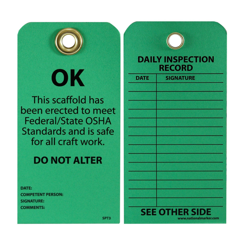 NMC SPT3 OK - DO NOT ALTER Tag - [Pack of 25] 3 in. x 6 in. 2 Side Cardstock Inspection Tag with Grommet, Black Text on Green Base - NewNest Australia