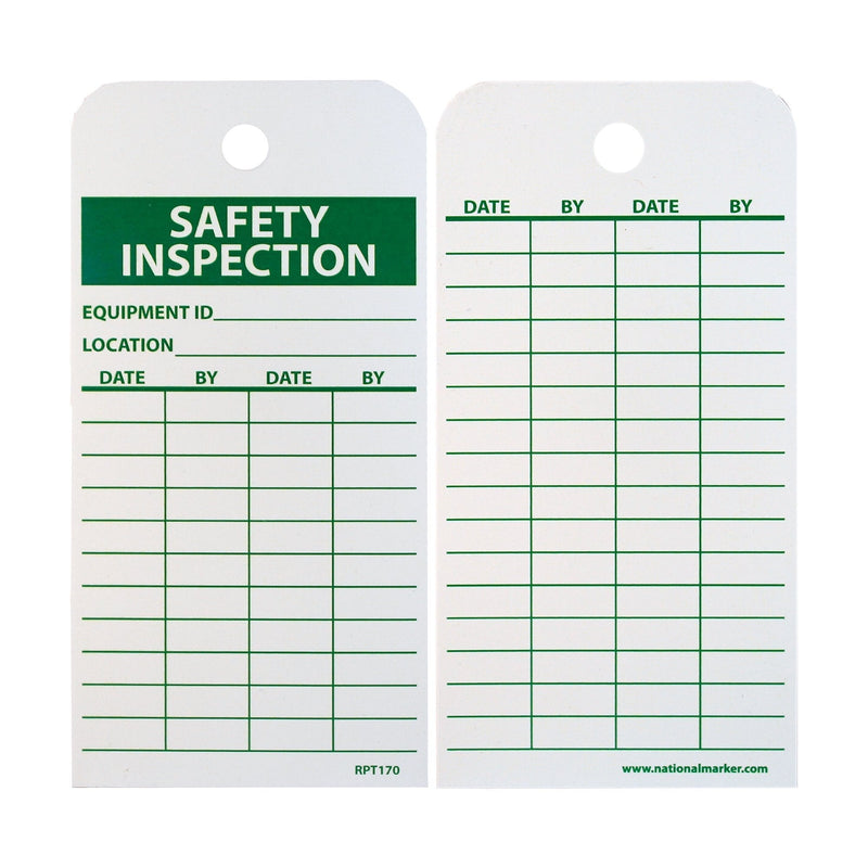 NMC RPT170 Accident Prevention Tag, "SAFETY INSPECTION", 3" Width x 6" Height, Unrippable Vinyl, Green on White (Pack of 25) - NewNest Australia