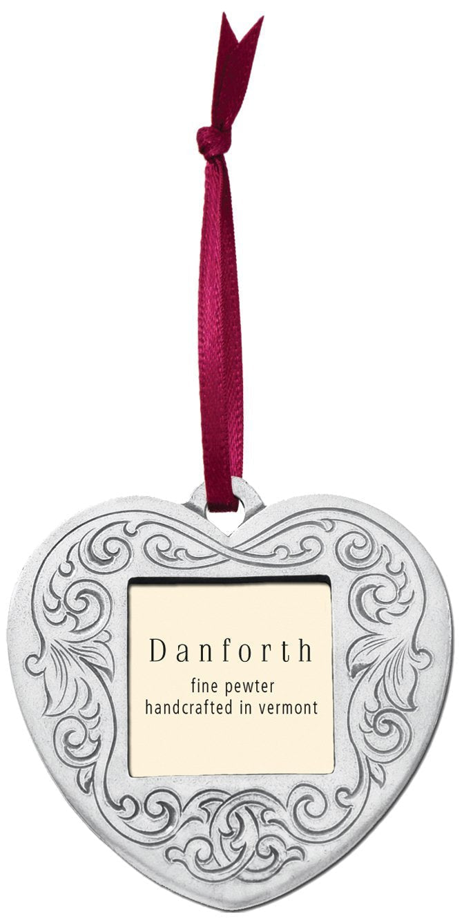 NewNest Australia - DANFORTH - Victorian Heart Pewter Frame Ornament - Satin Ribbon - Handcrafted 