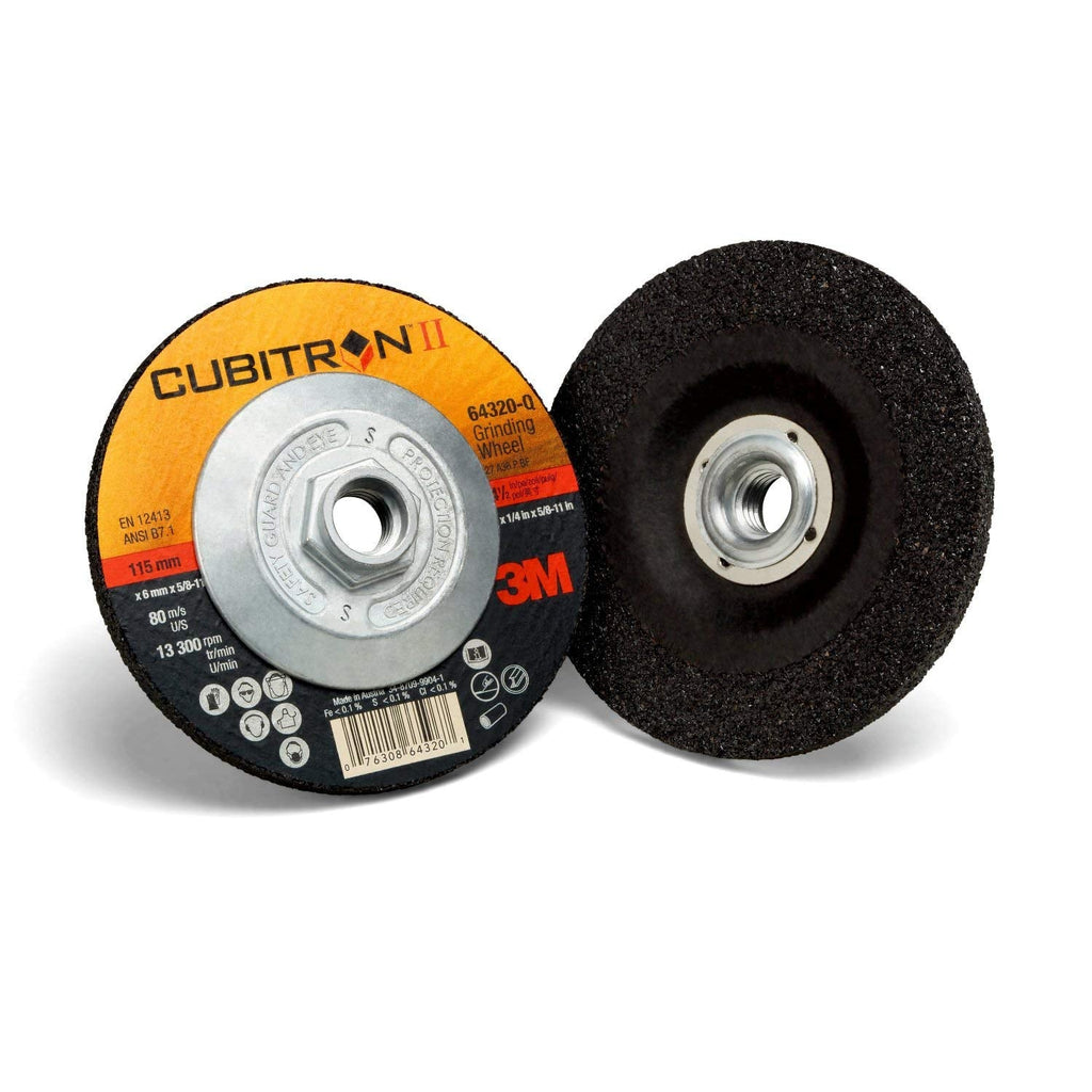 3M Cubitron II Depressed Center Grinding Wheel - J-Weight Adhesive Backed Disc - Type 27 Premium Metal Grinding Wheel - 4.5" x .25" x 5/8-11 Thread - 64320 - NewNest Australia