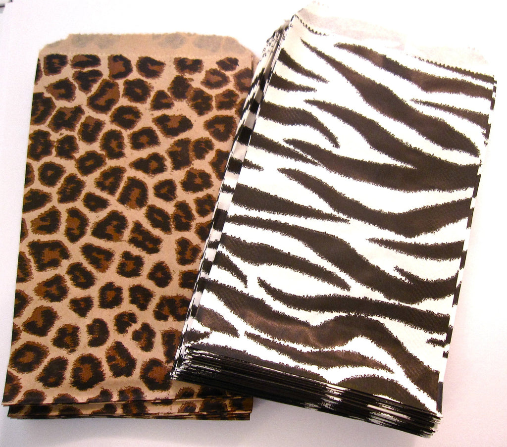 100 of 4" X 6" Small Paper Bags 50 Cheetah Leopard & 50 Zebra Animal Print Party Retail Gift Holiday Wrap Wrapping Sacks - NewNest Australia