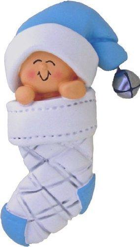 NewNest Australia - Baby's First Xmas Blue Boy in Stocking Xmas Tree Ornament - Engraving or Personalization Not Included 