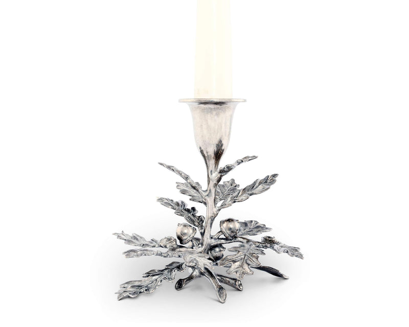 NewNest Australia - Vagabond House Pewter Metal Oak Leaf Candlestick Holder - 1 Taper 4" Wide x 5" Tall 