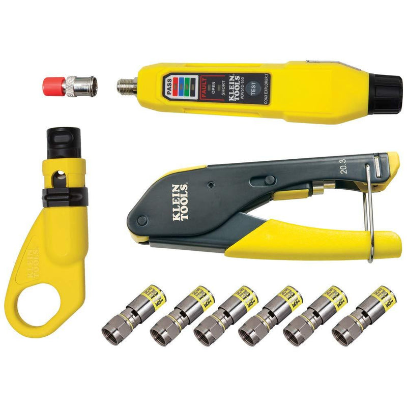 Klein Tools VDV002-818 Coax Cable Tester / Cable Installation Kit, Cable Stripper, Crimper, Coax Explorer 2, and 6 F Compression Connectors - NewNest Australia