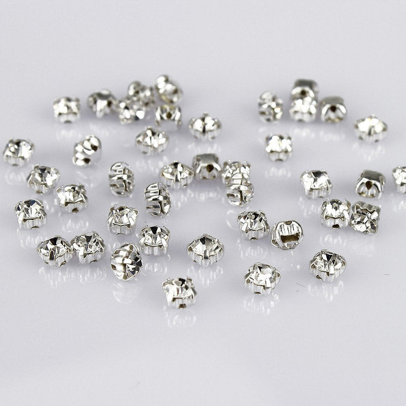 LolliBeads (TM) 100 Pcs Crystal Ringed Sew on Rhinestone Czech Glass with Silver Plated Brass Base Prongs Cup, White 3 mm White Crystal-3mm-100pcs 3mm - NewNest Australia