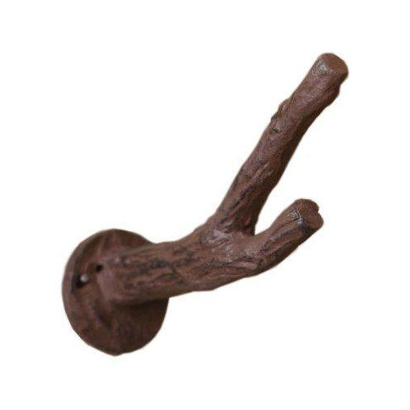 NewNest Australia - Cast Iron Branch Wall Hook - Wall Rack - Wall Mounted Coat Hook - Vintage, Rustic, Decorative - with Screws and Anchors - 5" Long Brown 