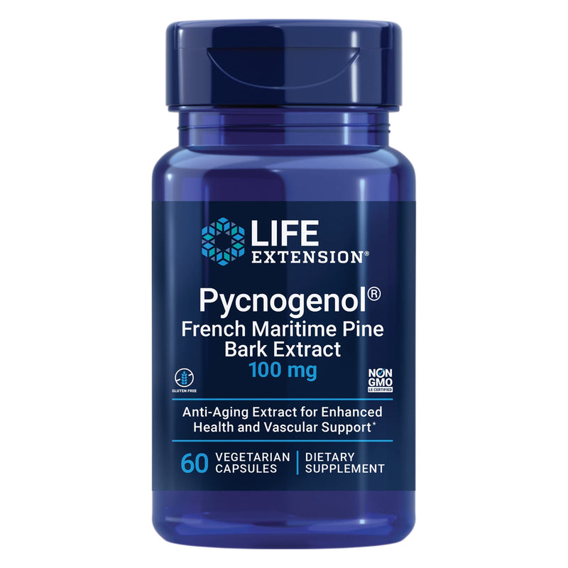 Life Extension Pycnogenol French Maritime Pine Bark Extract, 100 Mg - For Antioxidant & Blood Sugar Support + Vascular Health & Circulation - Gluten Free, Non-GMO - 60 Vegetarian Capsules - NewNest Australia