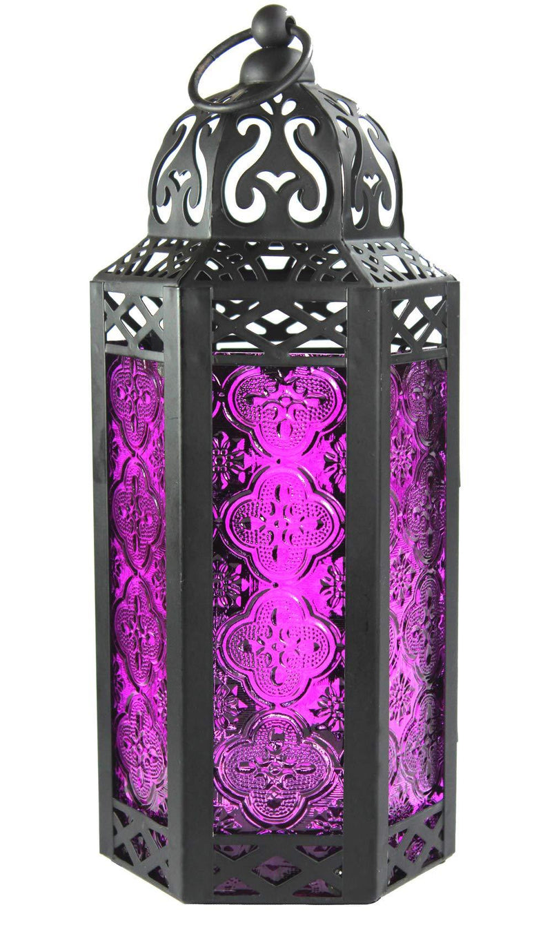 NewNest Australia - Vela Lanterns Moroccan Style Candle Lantern, Medium, Purple Glass 1 