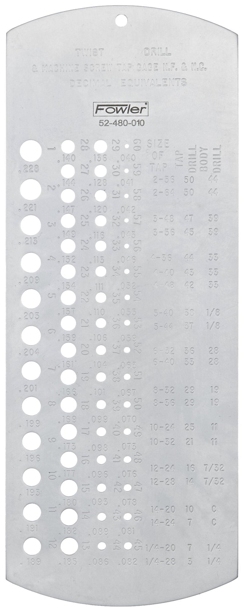 Fowler 52-480-010-0, Hardened and Ground Drill Gages with 60 Holes and #1-#60 Range #1—#60 Number Drill, 60 Holes - NewNest Australia