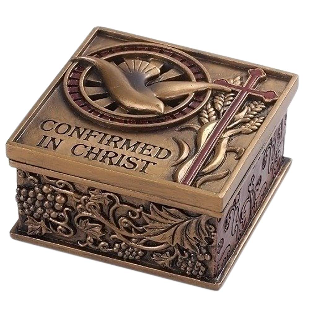 NewNest Australia - Confirmed In Christ Dove Bronze Tone 2.75 x 2.75 Resin Stone Memory Trinket Box 