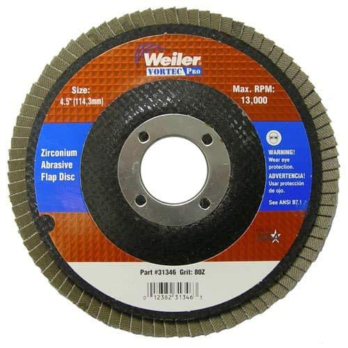 Weiler 804-31346 Vortec Pro Type 29 Flap Disc, Zirconia Alumina, 80 Grit, 7/8", 13000 rpm, 4-1/2" - NewNest Australia