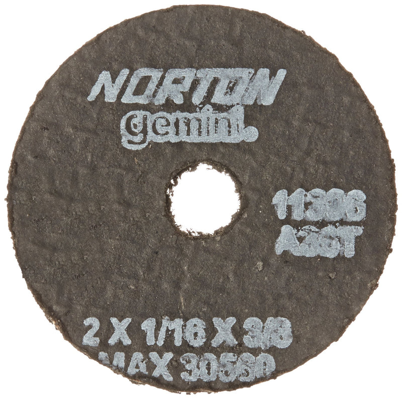 Norton Gemini Small Diameter Reinforced Abrasive Flat Cut-Off Wheel, Type 01, Aluminum Oxide, 3/8" Arbor, 2" Diameter x 1/16" Thickness (Pack of 5) - NewNest Australia