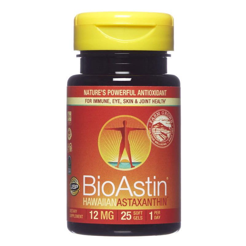 BioAstin Hawaiian Astaxanthin 12mg, 25 Count - Hawaiian Grown Premium Antioxidant - Supports Recovery from Exercise + Joint, Skin, Eye Health Naturally 25 Count (Pack of 1) - NewNest Australia
