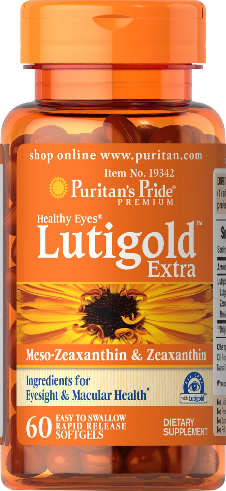 Puritan's Pride Healthy Eyes Lutigold Extra - 60 Soft Gels - Lutein with Meso-zeaxanthin and Zeaxanthin - NewNest Australia