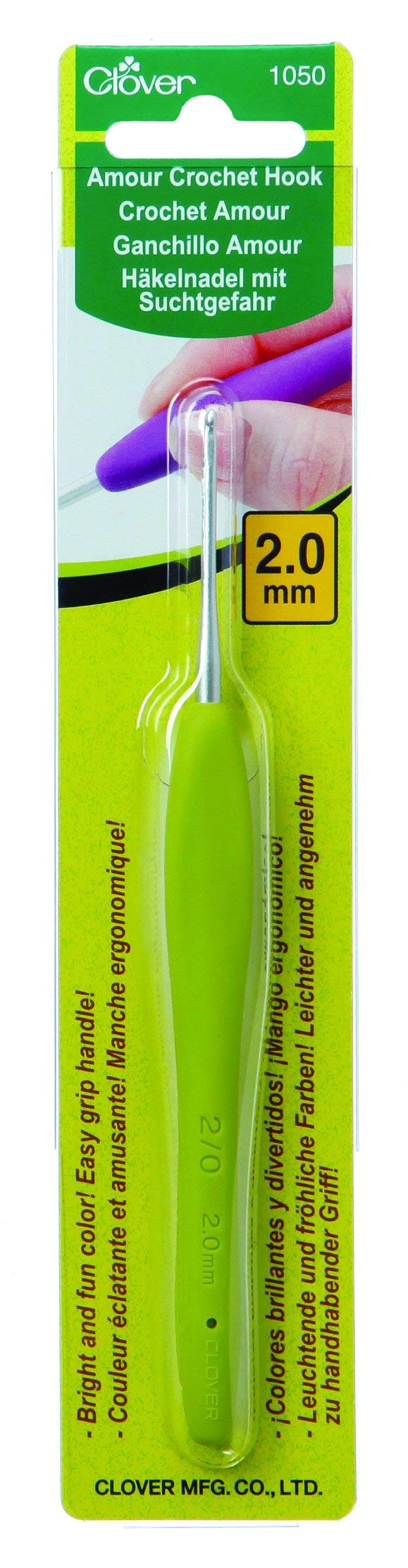 Clover CL1050 Amour Crochet Hook: 2.0mm, Metal, 2mm, Green 2.00mm - NewNest Australia