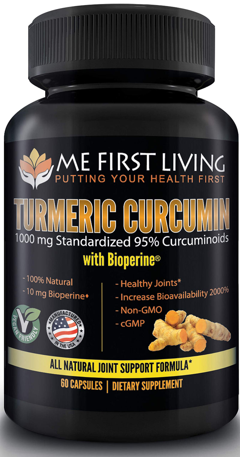 Me First Living Turmeric Curcumin 1000 mg 95% Curcuminoids, Bioperine 10 mg, 19x More Potent Than Others, Increased Absorption, Non-GMO, Organic Turmeric, Vegan, Gluten Free, 60 Capsules - NewNest Australia