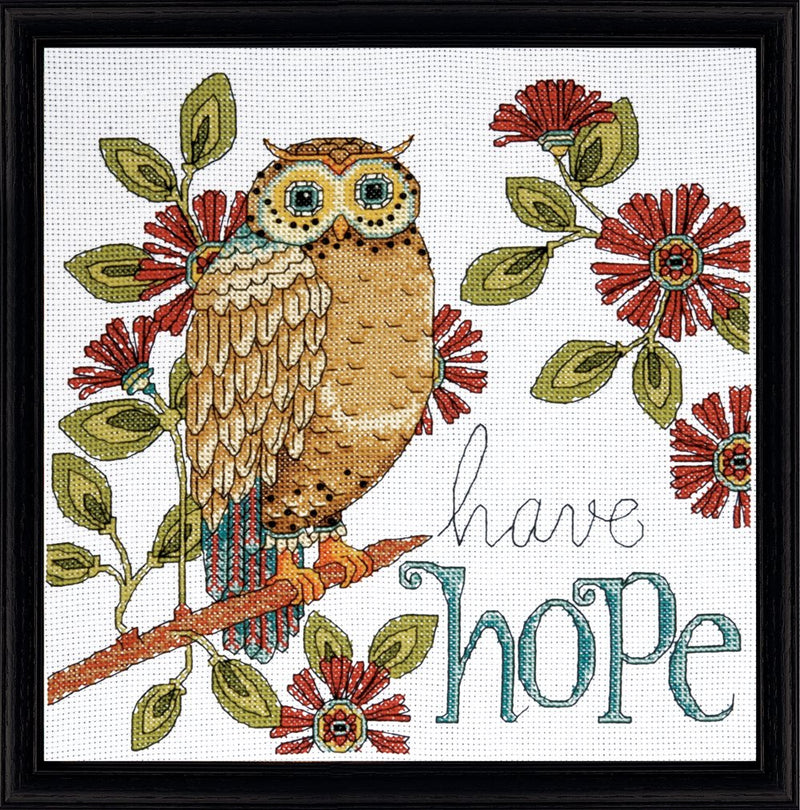 Tobin DW2790 14 Count Heartfelt Have Hope Owl Counted Cross Stitch Kit, 10 by 10-Inch - NewNest Australia