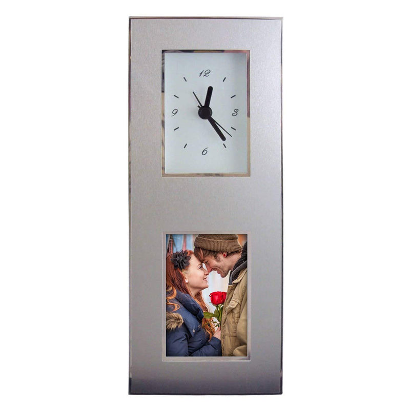 NewNest Australia - 2" X 3" Photo Frame - Aluminum Photo Frame Desk Clock - Attractive Polished Aluminum Casing - Analog Clock with Easy-to-Read Face 2" x 3" Inovative Design. 